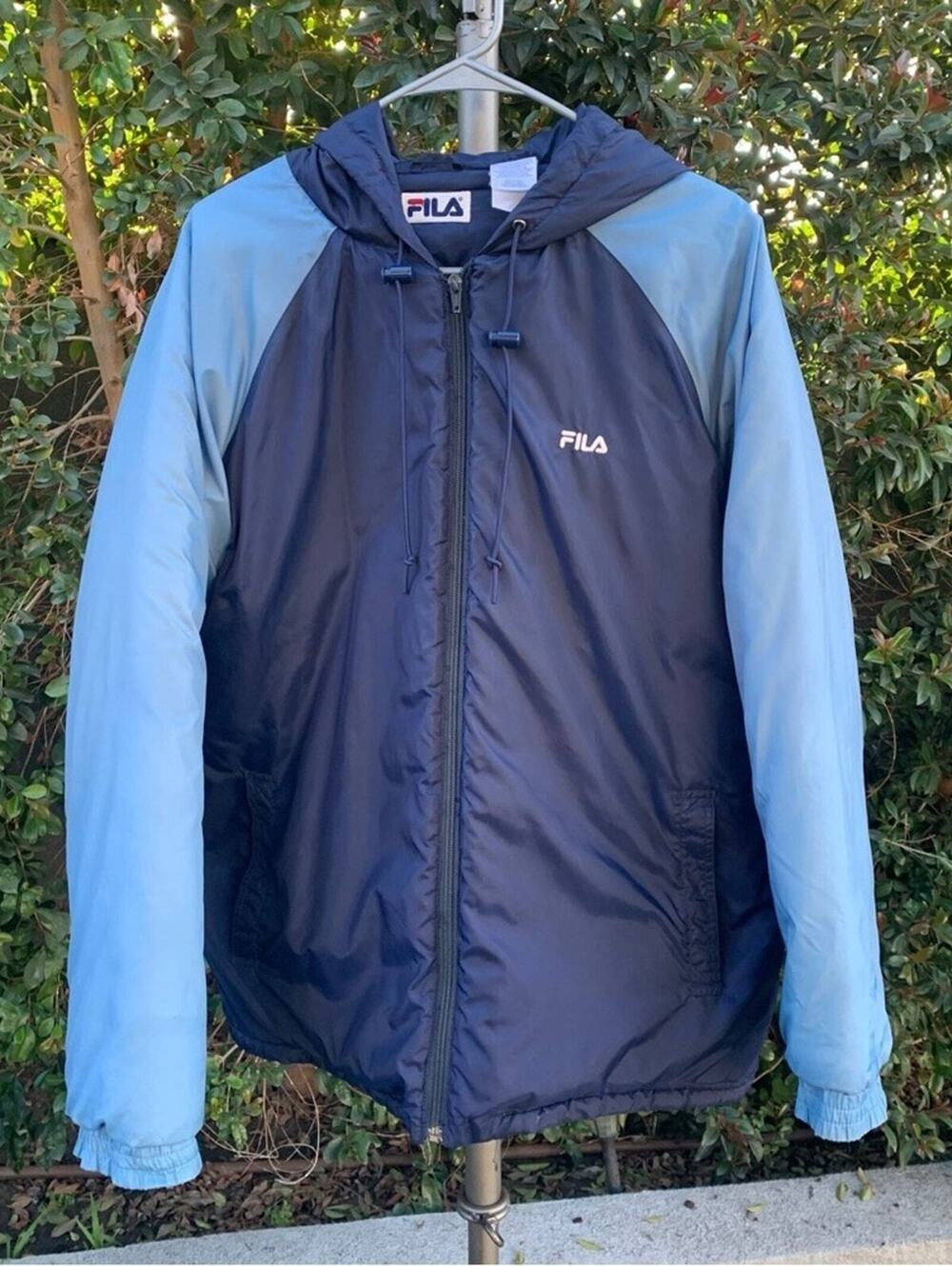 Vintage Fila Jacket Men’s Medium Blue Full Zip Hooded Puffer